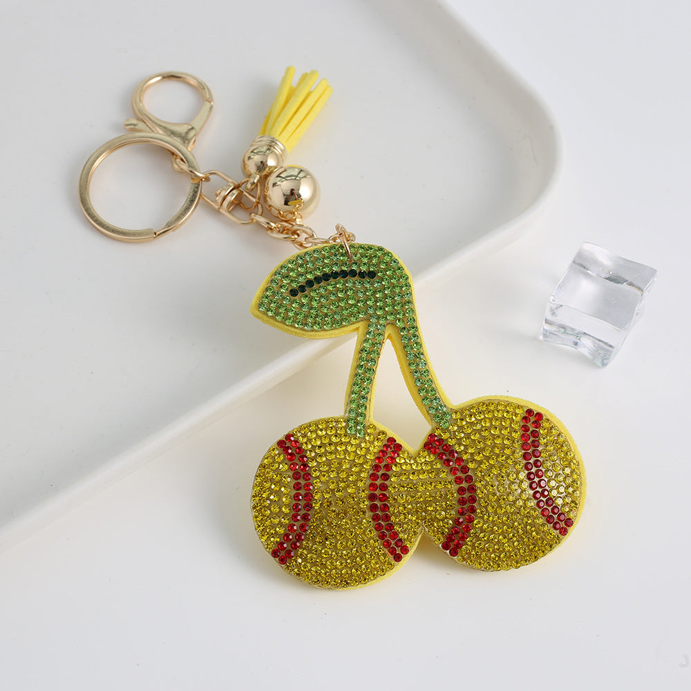 Sports cherry soft rhinestones key charm bag charms for sell