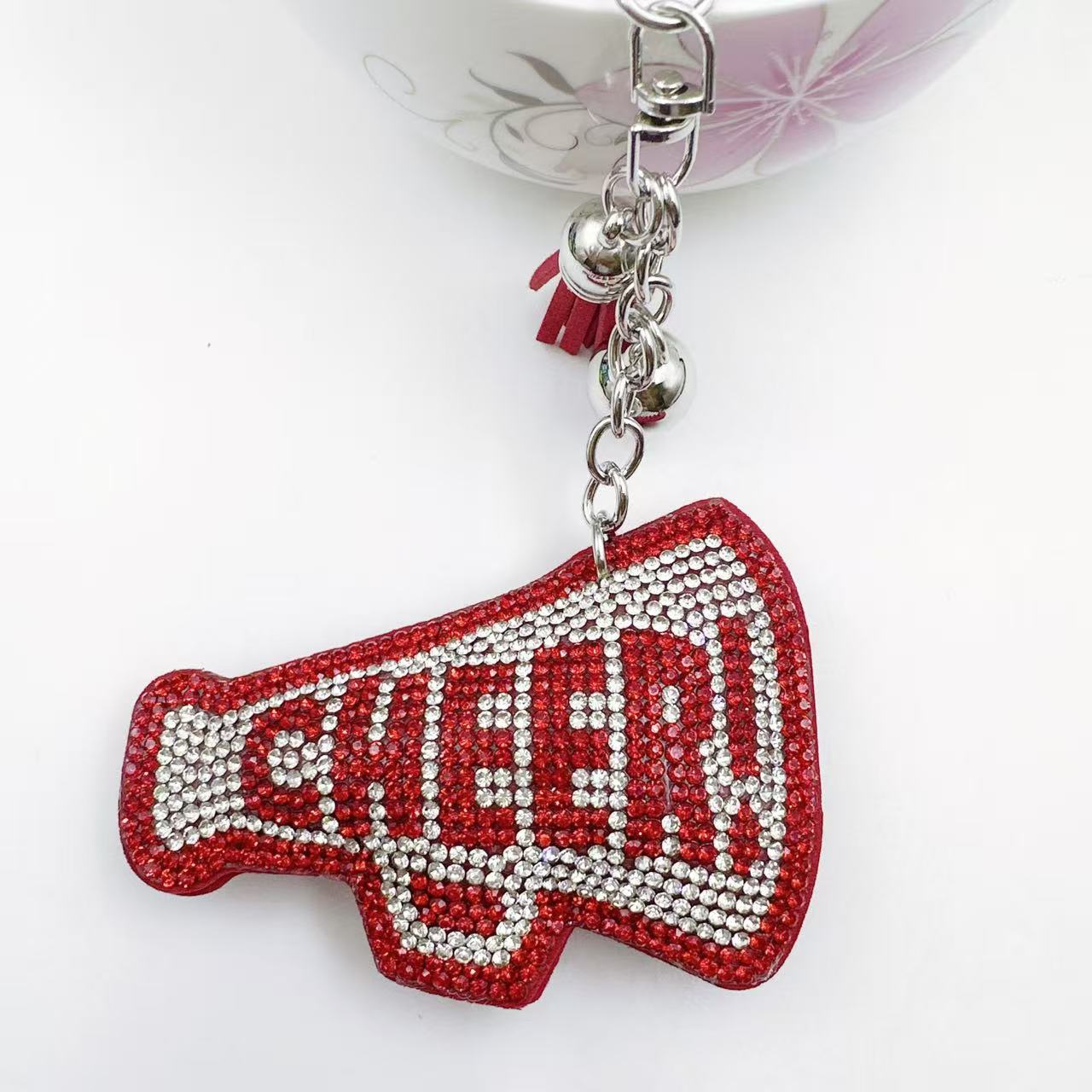 Cheer shape rhinestone soft key charms bag charm accesories