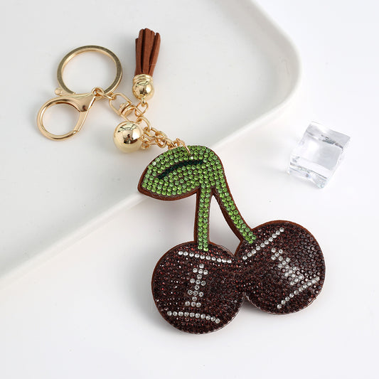 Sports cherry soft rhinestones key charm bag charms for sell