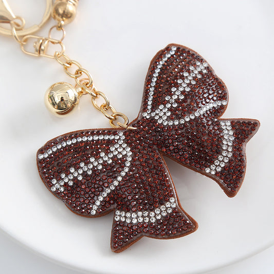 Football bows for sell rhinestones soft charms crystal brown for bag