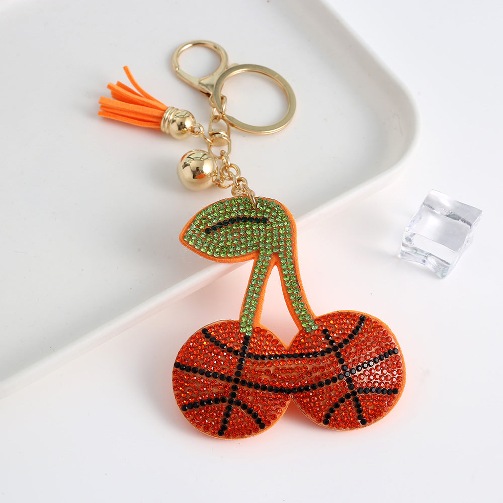 Sports cherry soft rhinestones key charm bag charms for sell