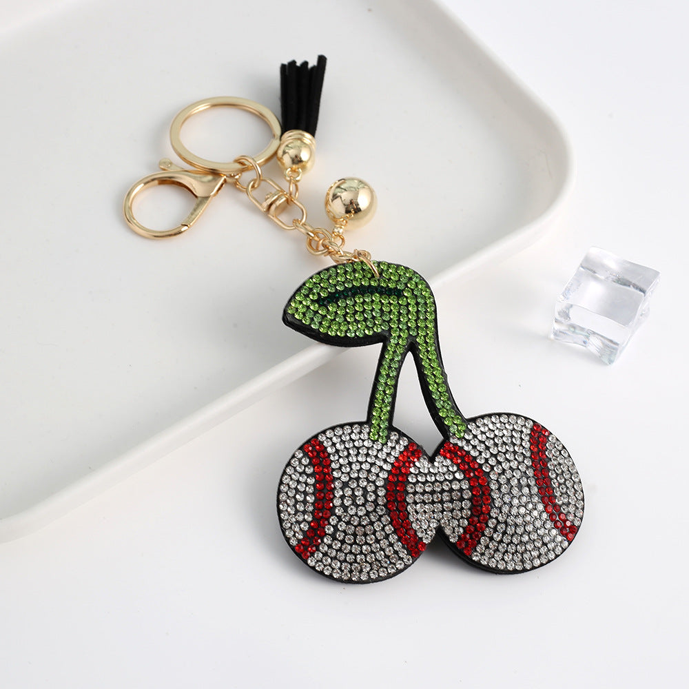 Sports cherry soft rhinestones key charm bag charms for sell